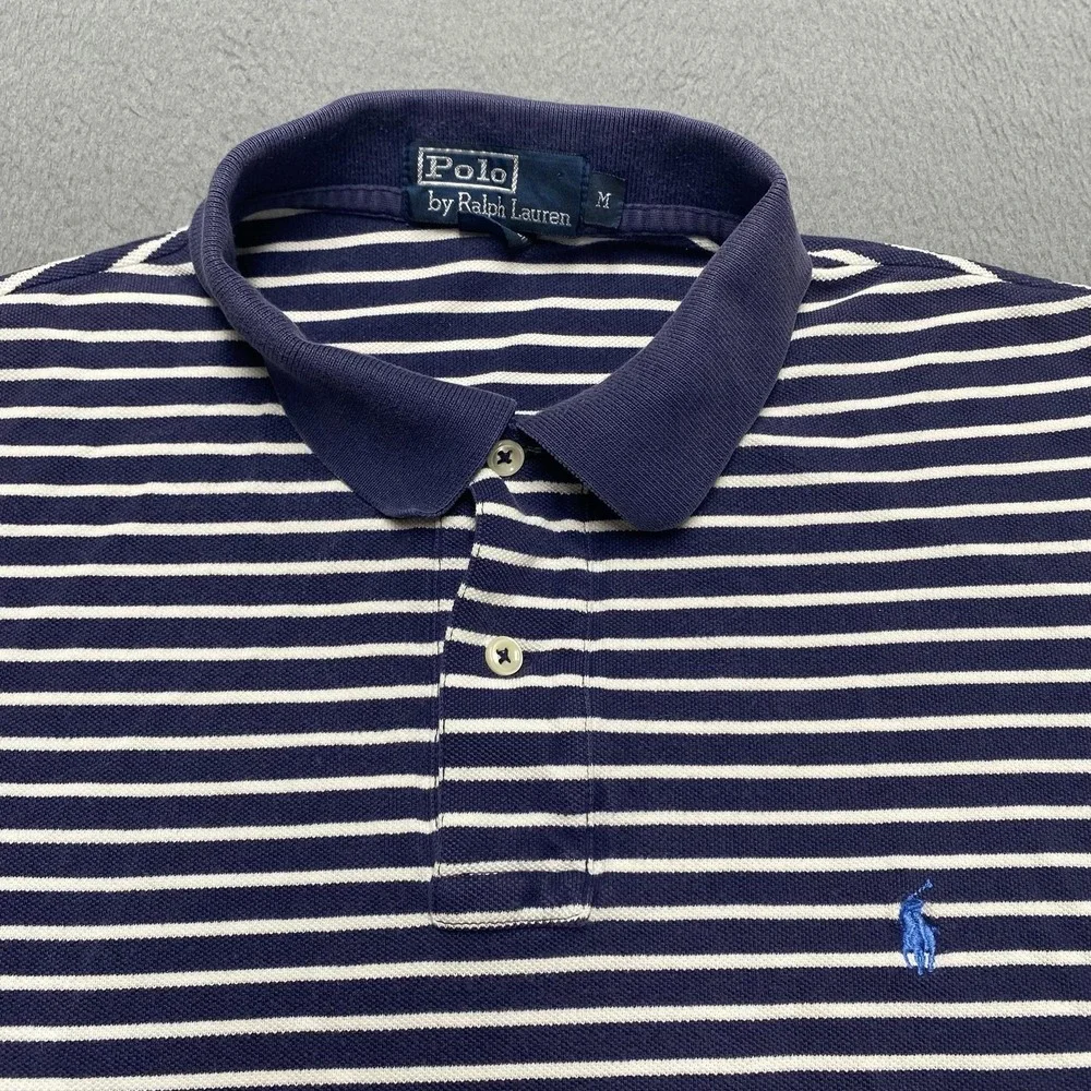 Polo Ralph Lauren Polo Shirt Mens Medium Blue White Stripe Cotton Pony Logo